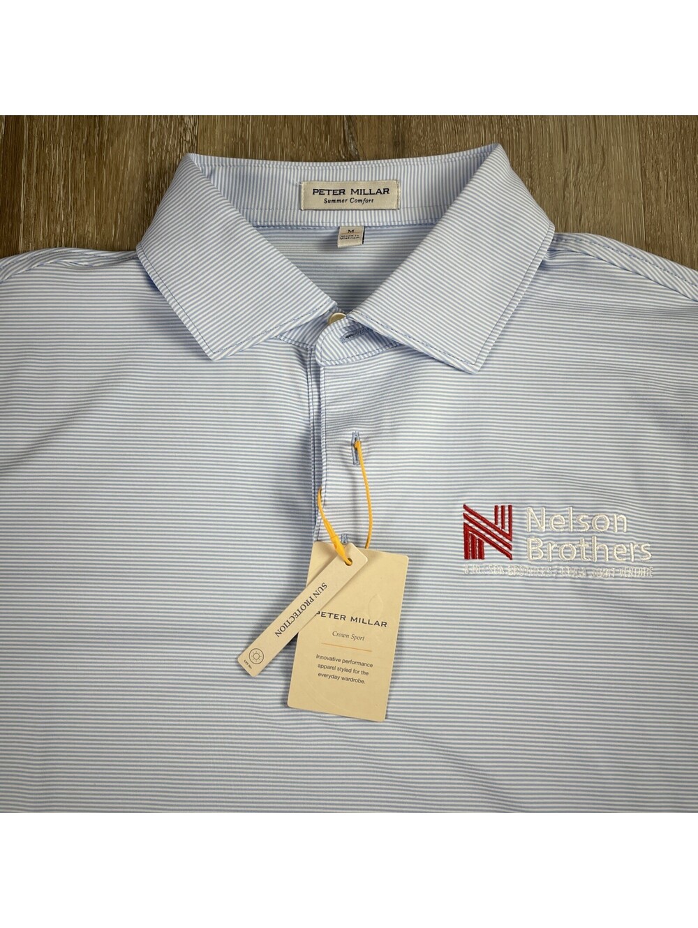 NWT Peter Millar Summer Comfort Polo Shirt Men's Medium Blue White Stripes